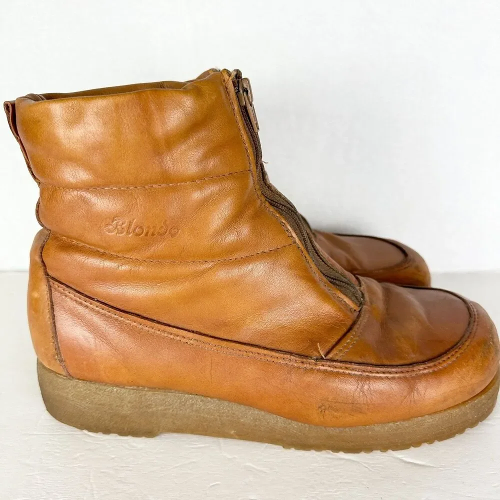 Vintage Blondo Men's Leather Zip Front Sherpa Boots Size 12 Sugarloafer Gum Sole